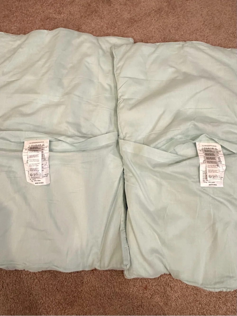 Set of 2 Anthropologie everly standard pillow shams covers quilted mint green
